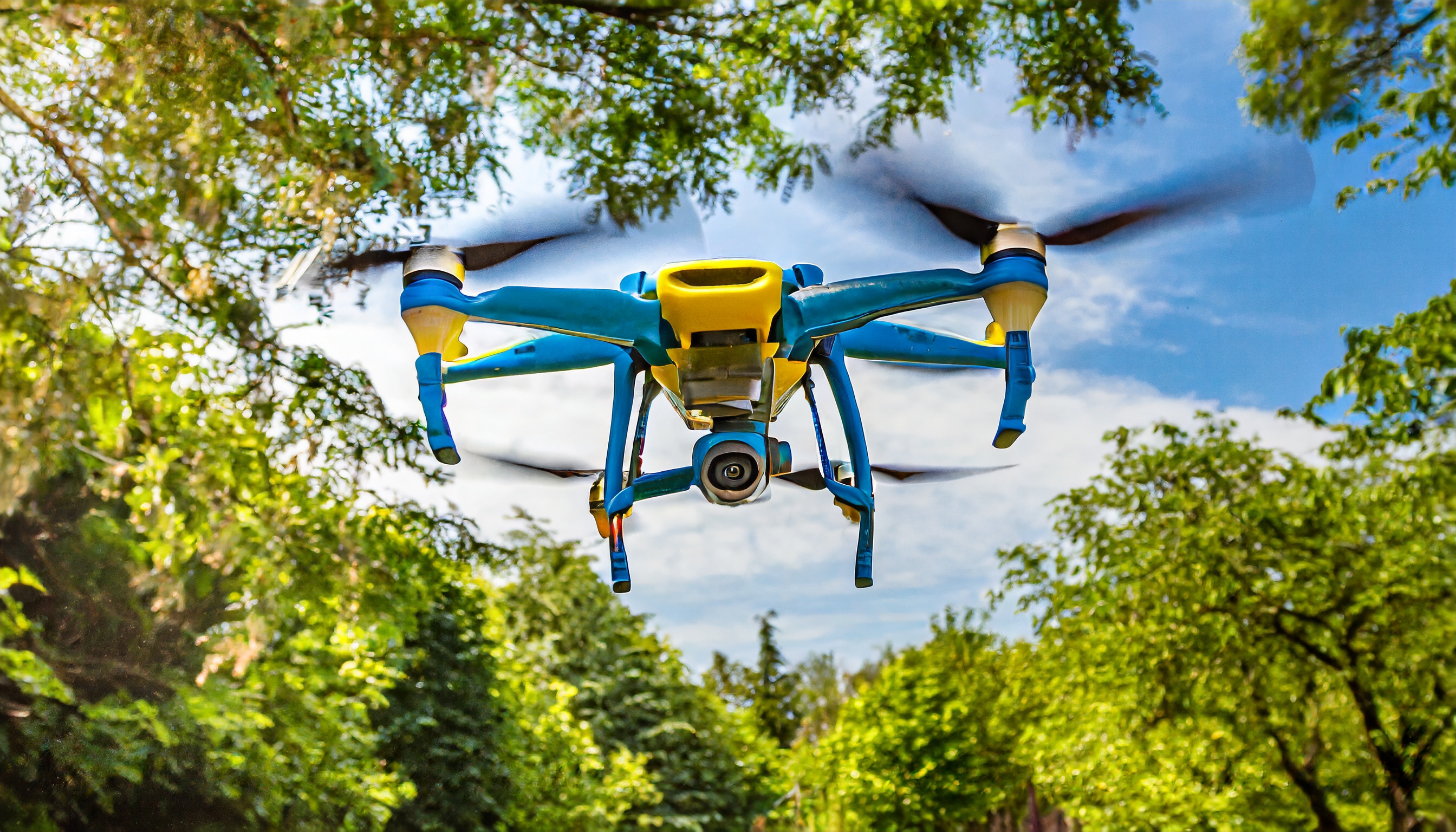A picture of a drone with four rotors.